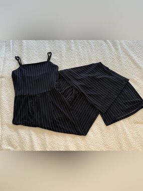 Forever 21 Black Pinstripe Wide-Leg Jumpsuit with Thin Straps